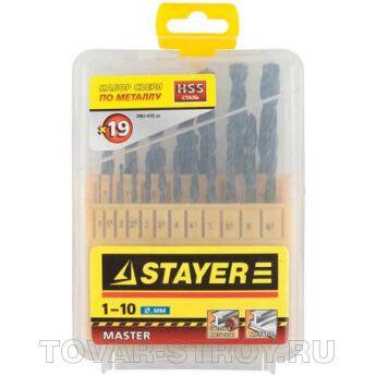 Набор STAYER MASTER 2961-H19 Свёрла по металлу, быстрорежущая сталь, на карточке, 19шт