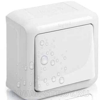 Выключатель Legrand Quteo 1 клавишный, проходной IP44 белый