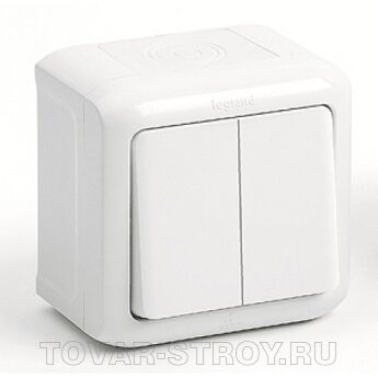 Выключатель Legrand Quteo 2-х клавишный, IP44 белый