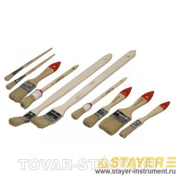 Набор STAYER 0163-H10 Кисти UNIVERSAL-STANDART, светлая натуральная щетина, деревянная ручка Плоские, круглые и радиаторные, 10 шт