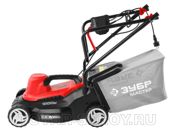 Газонокосилка электрическая ЗУБР (ЗГКЭ-33-1000) 1000 Вт, ш/с 330 мм, высота 25-65 мм, 30 л, 9 кг, 3 позиций