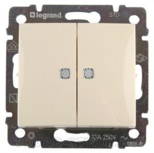 Выключатель Legrand 2-клавишный с подсветкой проходной, слоновая кость