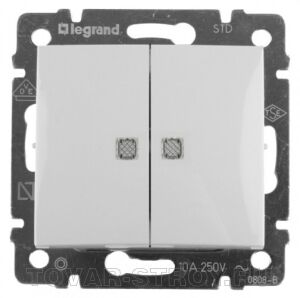 Выключатель Legrand 2-клавишный с подсветкой, белый