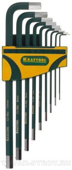 Набор ключей имбусовых удлиненных KRAFTOOL "INDUSTRIE" 27443-H9, 9 предметов, НЕХ 1.5-10мм