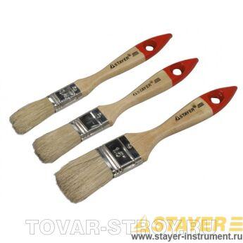 Набор STAYER 0161-H3 Кисти UNIVERSAL-STANDART, светлая натуральная щетина, деревянная ручка. Плоские, 3 шт: 20; 25; 38 мм