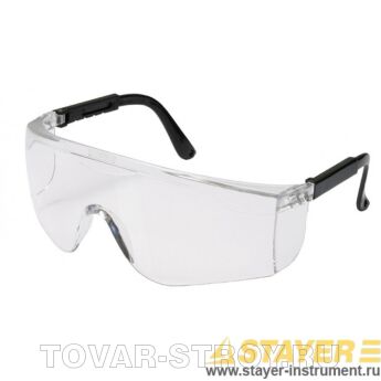 Очки STAYER 2-110461 защитные с регулируемыми по длине дужками, поликарбонатные прозрачные линзы