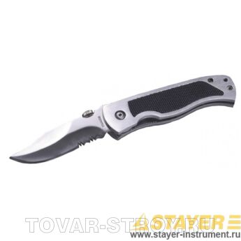 Нож STAYER 47617 перочинный с резиновыми накладками, зубчатое лезвие, большой