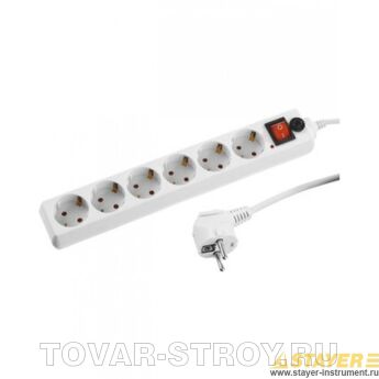 Сетевой фильтр STAYER 55067-3 MASTER электрический, 6 гнезд, заземление, макс. мощн. 2200 Вт, 3м