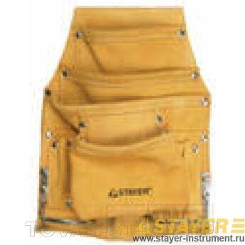 Сумка поясная STAYER 38505 MASTER для инструментов, кожаная, 8 карманов, 2 скобы