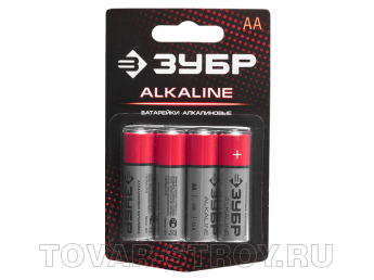 Батарейки ЗУБР алкалиновые ALCALINE, АА (пальчиковые) 4 шт
