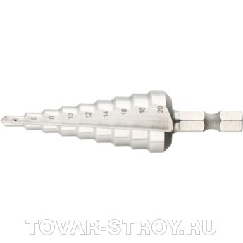 Сверло ступенчатое по металлу 4-6-9-12-15-18-21-24-27-30-33-36-39 мм, Р6М5, 3-х гранный хвостовик БАРС