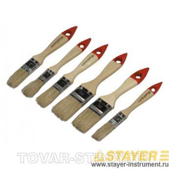 Набор STAYER 0162-H6 Кисти UNIVERSAL-STANDART, светлая натуральная щетина, деревянная ручка Плоские и круглые, 6 шт: 20; 25; 38 мм, N-0; N-2; N-4