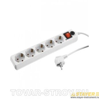 Сетевой фильтр STAYER 55066-1.5 MASTER электрический, 5 гнезд, макс. мощн. 2200 Вт, 1.5м