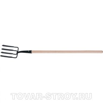 Вилы копальные 4-х рогие, 190 х220 мм., широкий зуб, удлиненная тулейка, с черенком (АРТИ) Россия