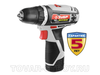 Дрель-шуруповерт ЗУБР Li-lon (ДА-12-2-Ли КМ1) 12 В, 1.5 А-ч, 10 мм, 25 Н-м, 0-360/0-1400 об/мин, БЗУ