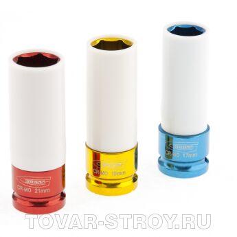 Набор ударных головок, удлиненн.,1/2'', 6-ти гранн., CrMo, 3 шт. 17мм; 19мм; 21мм GROSS