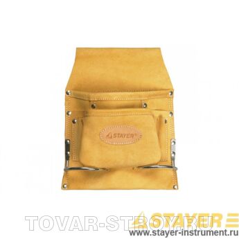 Сумка поясная STAYER 38515 PROFESSIONAL для инструментов, кожаная, 8 карманов, 2 скобы