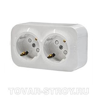Розетка Legrand Quteo 2-я с заземлением, со шторками белая