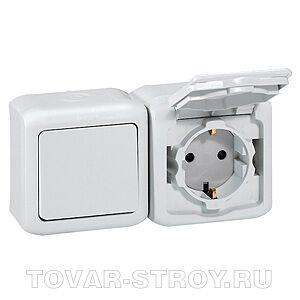 Выключатель+Розетка Legrand Quteo с заземлением, IP44 белый