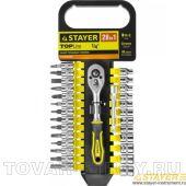 Набор STAYER 27754-H28 Торцовые головки, биты-головки (1/4") трещотка, удл., 4-13мм, 28 пр.