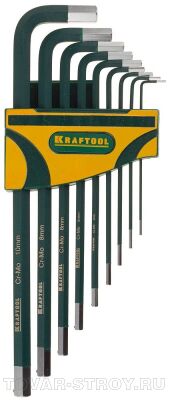 Набор ключей имбусовых удлиненных KRAFTOOL "INDUSTRIE" 27443-H9, 9 предметов, НЕХ 1.5-10мм