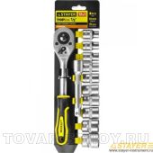 Набор STAYER 27750-H12 Торцовые головки (1/2") на пласт. рельсе, трещотка, удл., 10-24мм, 12 предметов
