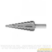 Сверло STAYER 29660-4-20-9 MASTER ступенчатое по сталям и цвет.мет., сталь HSS, d=4-20мм, 9ступ.d 4-20, L-75 мм,трехгран. хвост. 8мм