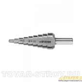Сверло STAYER 29660-4-20-9 MASTER ступенчатое по сталям и цвет.мет., сталь HSS, d=4-20мм, 9ступ.d 4-20, L-75 мм,трехгран. хвост. 8мм