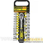 Набор STAYER 27752-H21 Торцовые головки (3/8") на пласт. рельсе, трещотка, удл., 6-24мм, 21 предметов