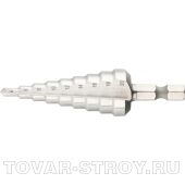 Сверло ступенчатое по металлу 4-5-6-7-8-9-10-11-12 мм, Р6М5, шестигр. хвостовик БАРС