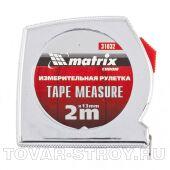 Рулетка Chrom, 2 м x 13 мм, хромированный корпус MATRIX