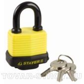 Навесной замок STAYER MASTER 37140-40 всепогодный, пластиковая защита корпуса, с закаленной дужкой, на карточке, 50мм