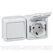 Выключатель+Розетка Legrand Quteo с заземлением, IP44 белый
